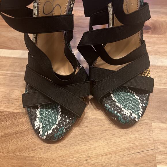 Jessica Simpson Jyra 2 Sandal Blk Snake Elastic High Stiletto Heel Pumps 7 1/2 - Picture 8 of 8